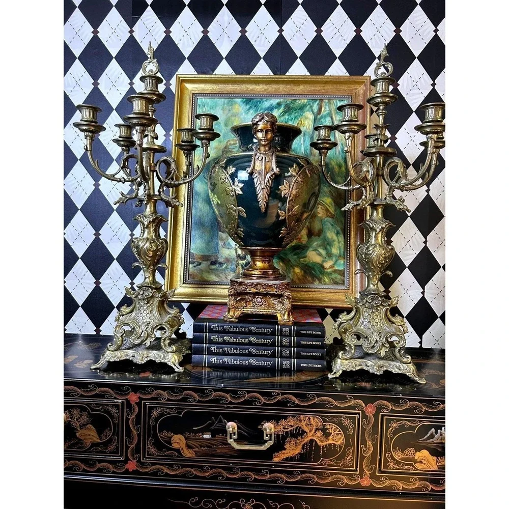 Grand-sized‎ Brass Rococo Candelabra Pair 28in Baroque 6 Arm Candle Holders